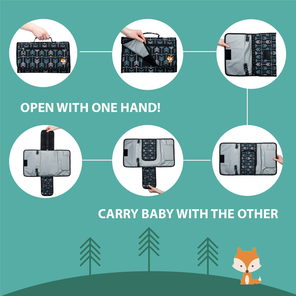 Lil Fox pad interior with 100-pack wipes pocket for quick access.