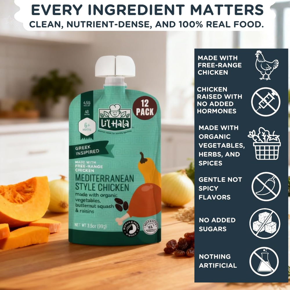 Li'l Hala Foods Mediterranean-inspired flavor profile suitable for baby first bites and toddler meals.