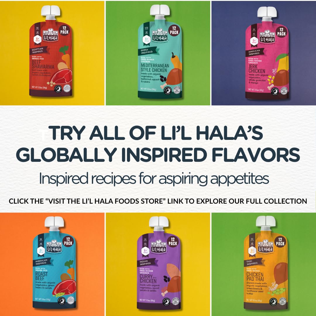 Li'l Hala Foods smooth-texture baby pouch image emphasizing gentle textures for early eaters.