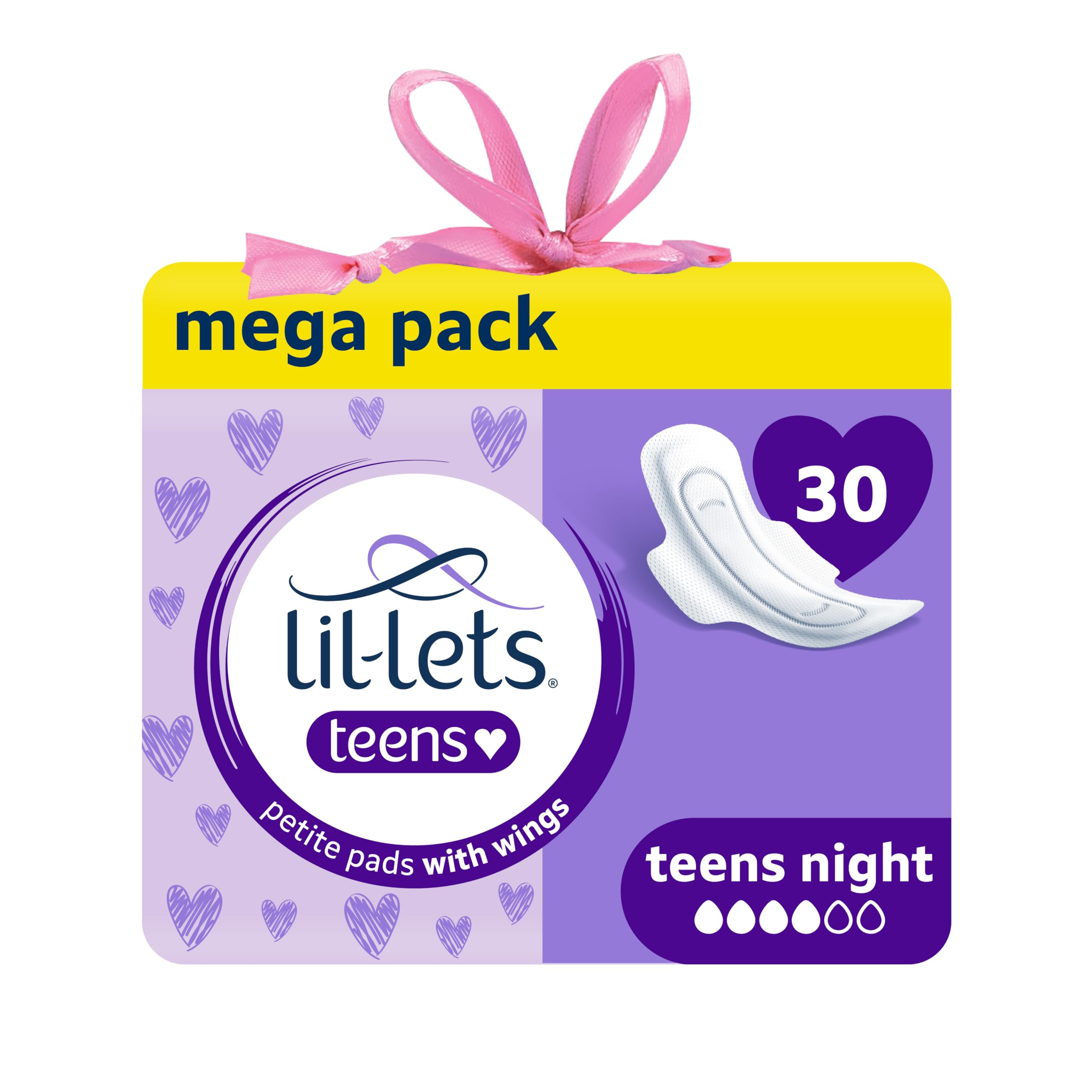 Lil-Lets Teens Night Pad with Wings in a 10-pack for overnight protection and discretion