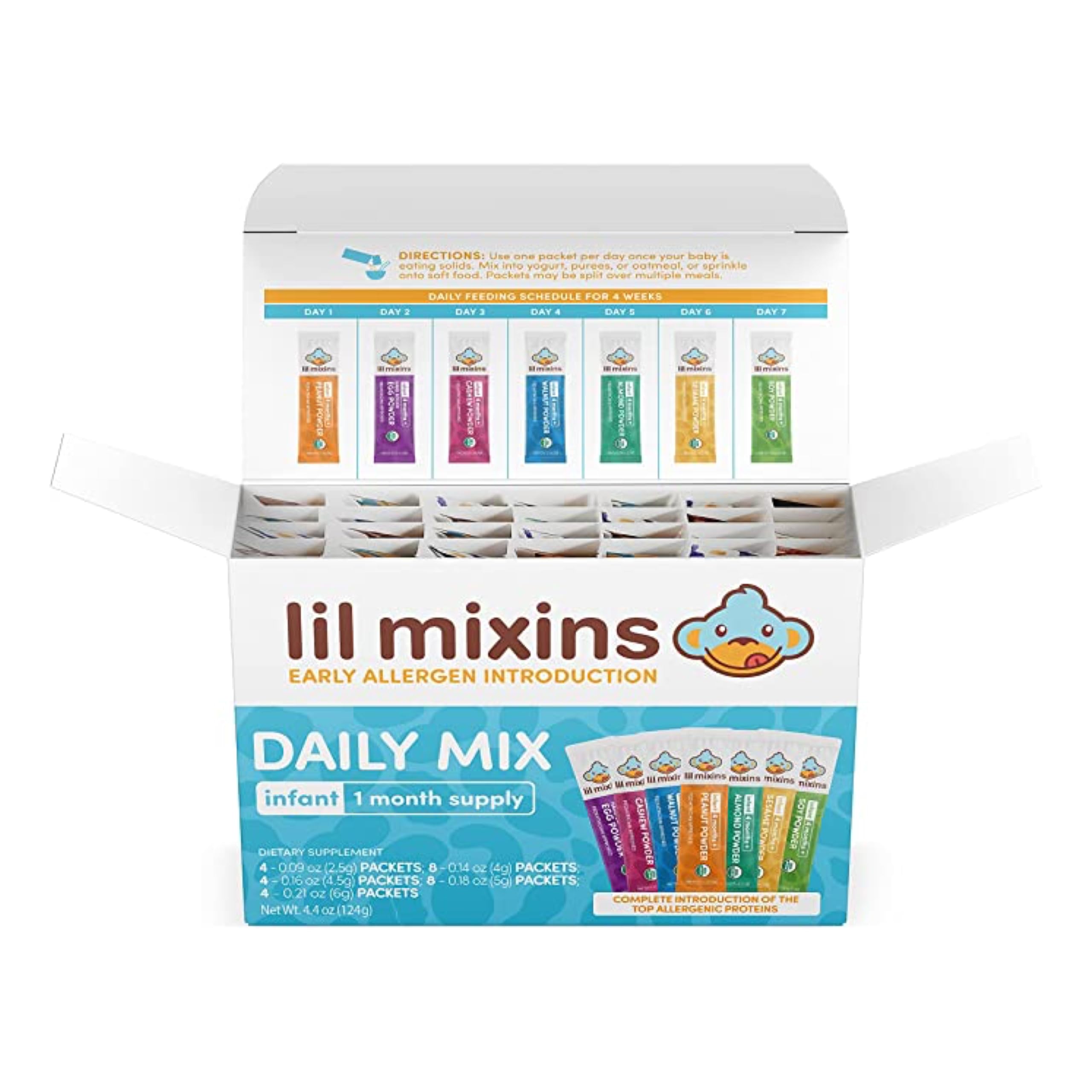 Lil Mixins package front highlighting early allergen concept for safe introduction.