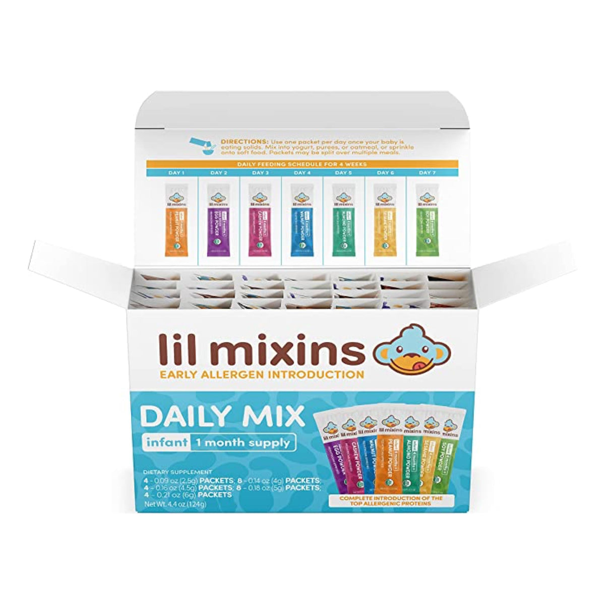 Lil Mixins package front highlighting early allergen concept for safe introduction.