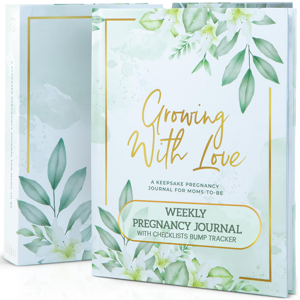 Lil Nuggets pregnancy journal cover highlighting durable spiral binding for lasting memory keeping.