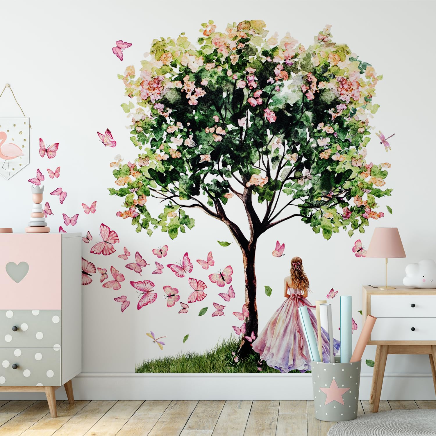 Lilacanthara green tree wall mural adds vitality to living rooms and play areas.
