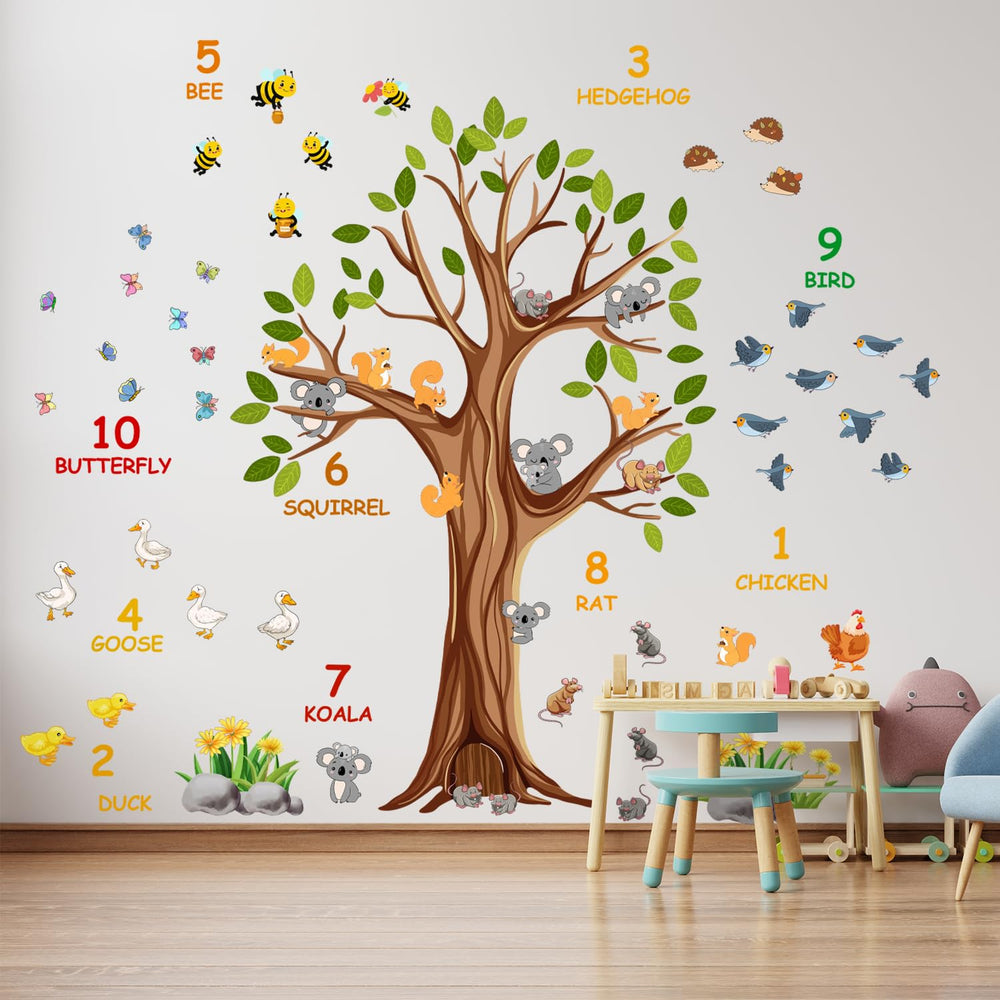 Lilacanthara number-tree wall sticker shows branch numbers for interactive learning.