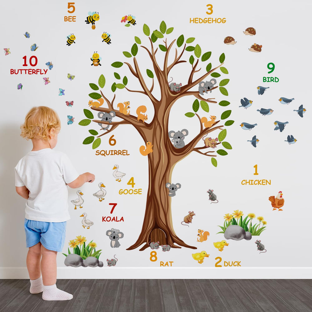 Lilacanthara tree numbers animals wall decal helps kids count and identify animals.