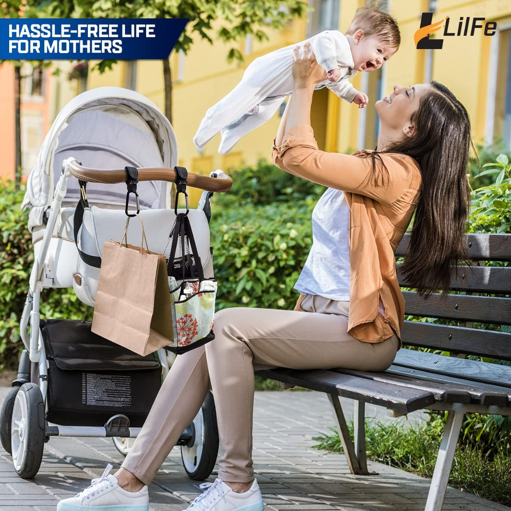 LilFe bag or purse hanger on a stroller during travel