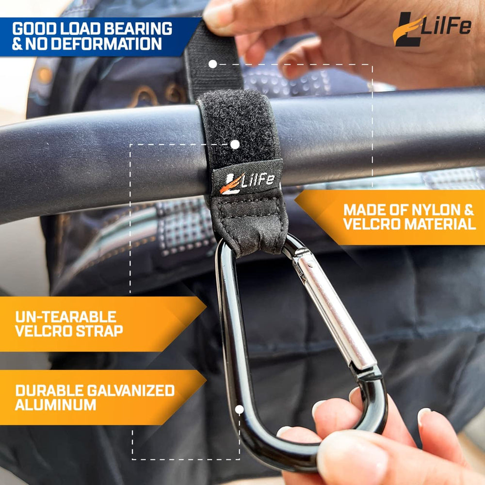 LilFe multipurpose stroller clip strap secures bags during errands