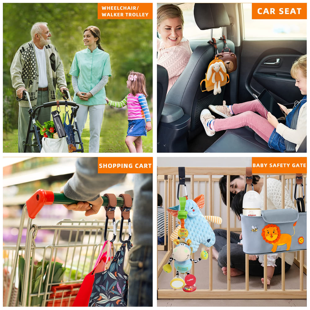LilFe stroller hooks clip-on design installs in seconds without tools.