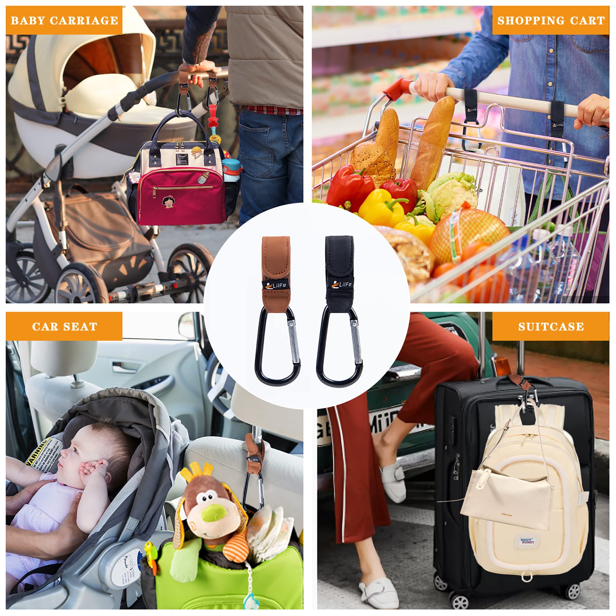 LilFe stroller hooks soft-edge design protects skin while clipping.
