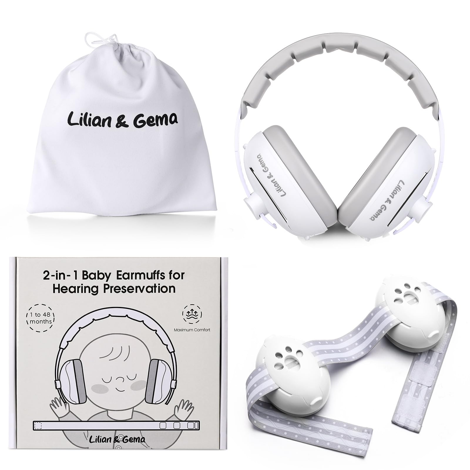 Lilian&Gema 2-in-1 baby ear muffs on plane for gentle noise protection
