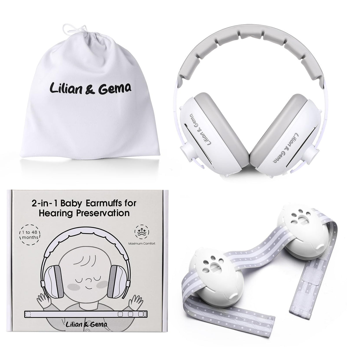Lilian&Gema 2-in-1 baby ear muffs on plane for gentle noise protection