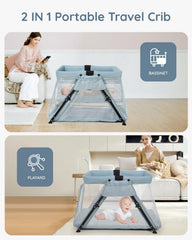 Lilian&Gema 2-in-1 Travel Crib side-door highlights easy access for caregivers.