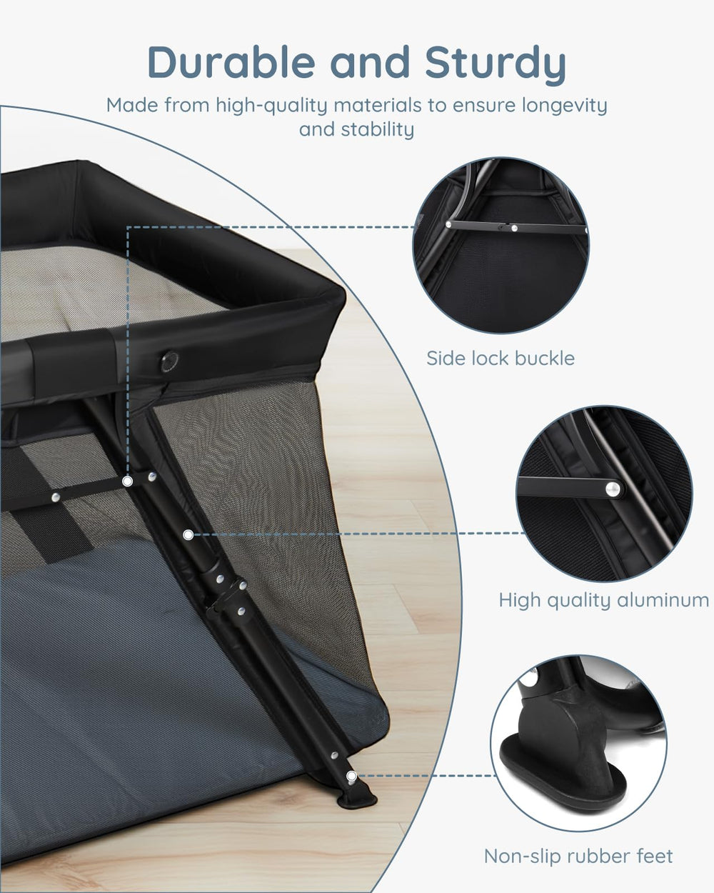 Lilian&Gema travel crib used as a secure baby bed for rest.