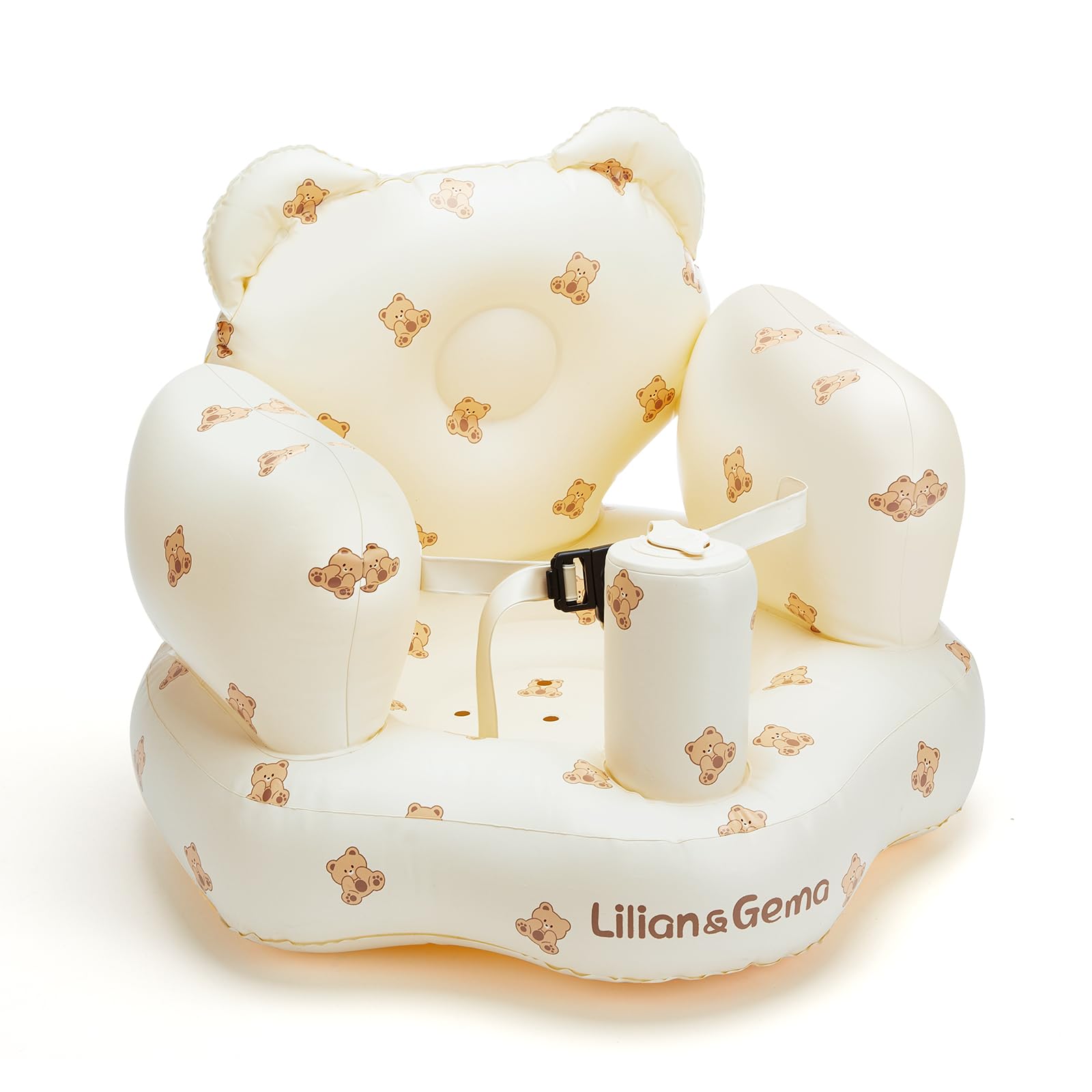 Lilian&Gema inflatable baby seat main view showing compact, portable design for on-the-go use.