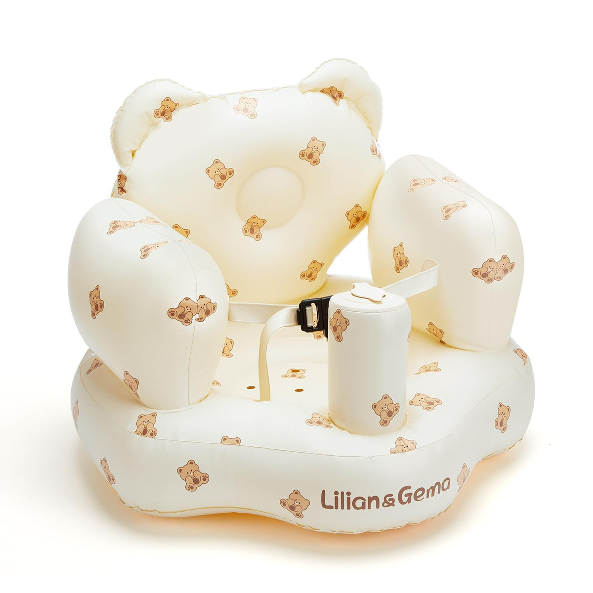 Lilian&Gema inflatable baby seat main view showing compact, portable design for on-the-go use.