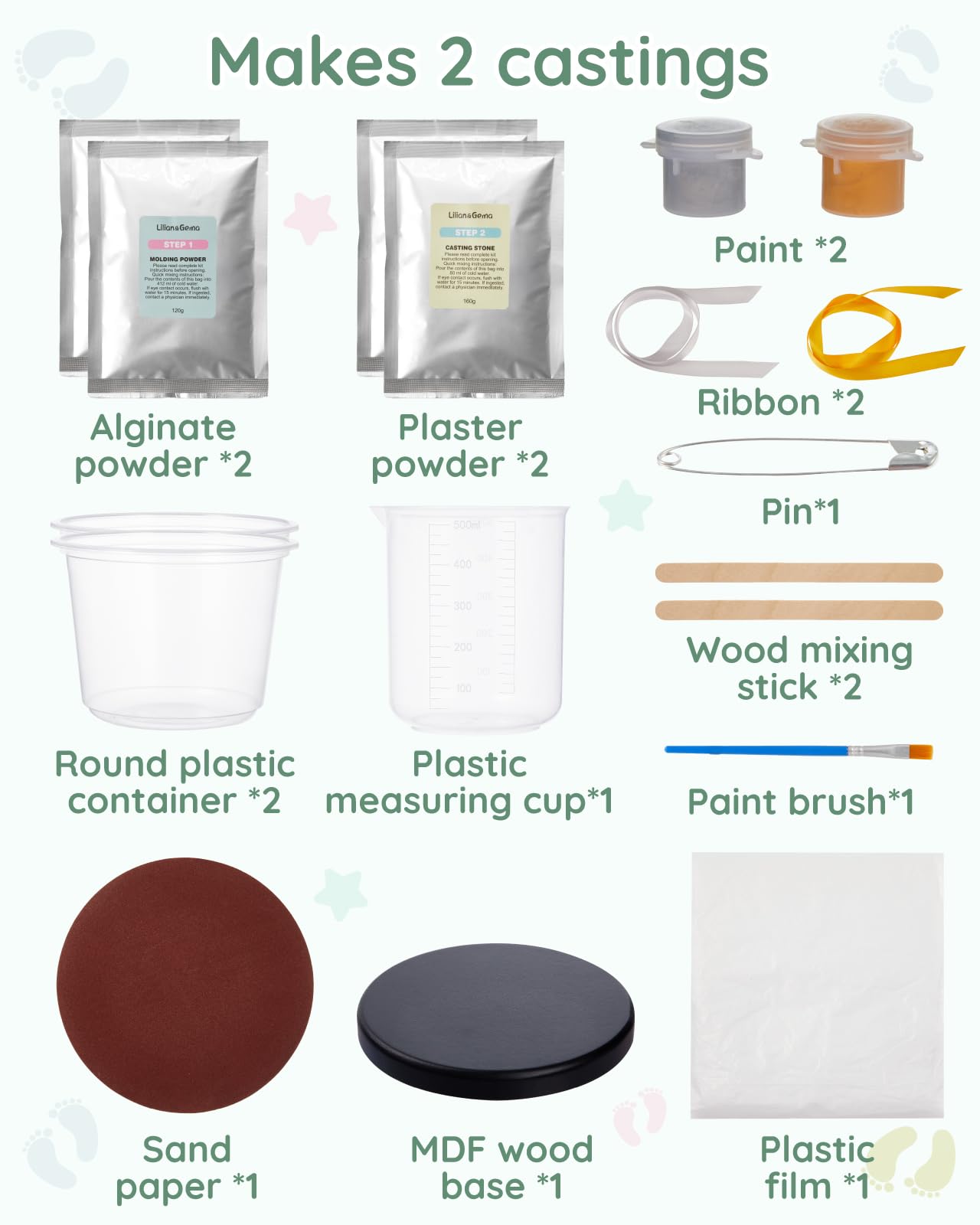 Lilian&Gema molding container setup showing easy steps for newborn impressions.