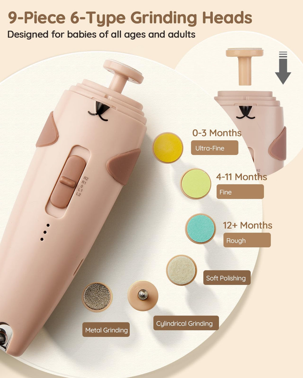 Lilian&Gema adjustable-speed nail care for newborns to toddlers.