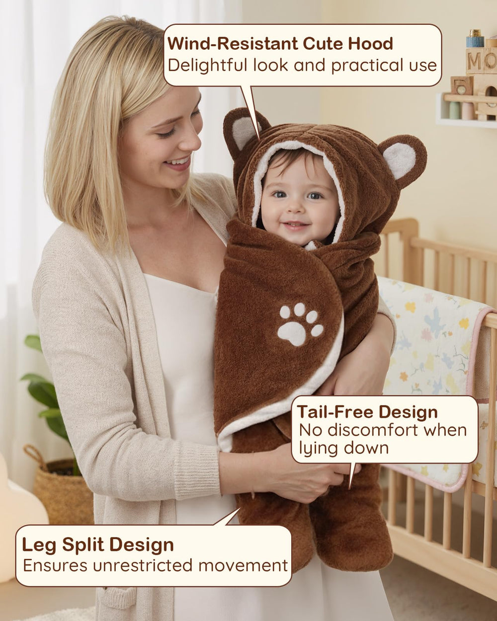 Lilian&Gema bear swaddle sized for 0-4 months and up to 22 inches.