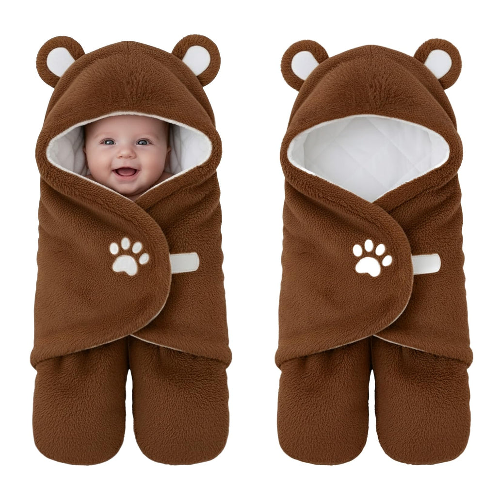 Lilian&Gema bear swaddle with soft plush for cozy newborn warmth.