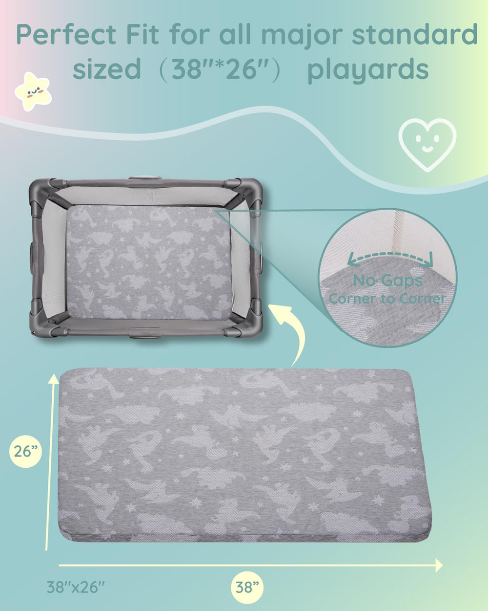 Lilian&Gema mattress in playpen showing snug fit with rounded edges.