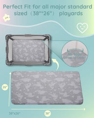 Lilian&Gema mattress in playpen showing snug fit with rounded edges.