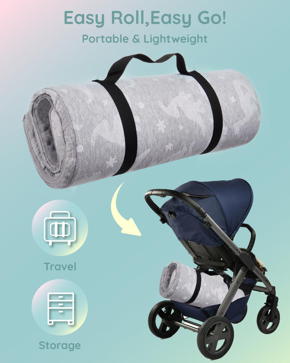 Lilian&Gema vacuum-packed mattress ready for travel and storage.