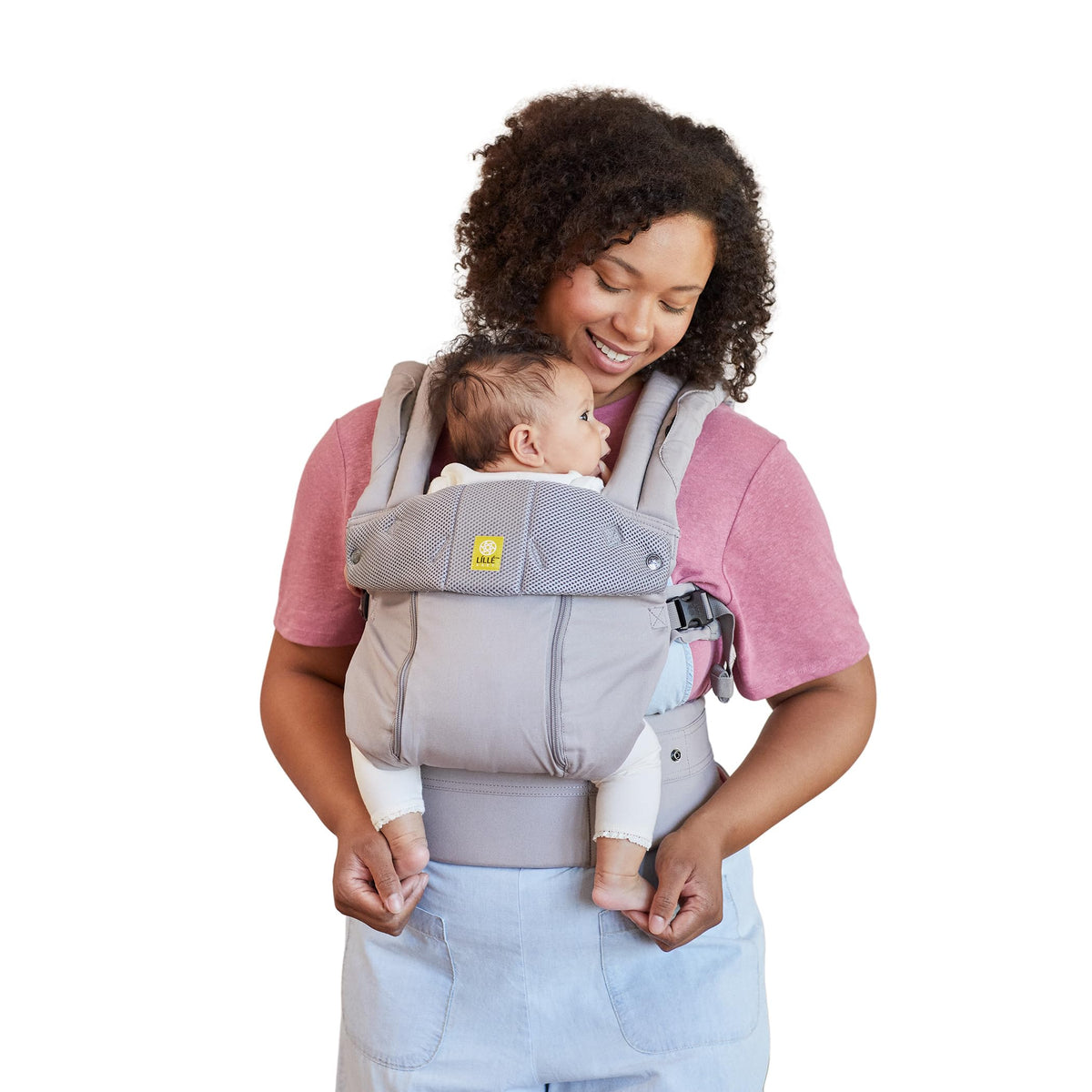 LÍLLÉbaby Complete All Seasons front view showing ergonomic support for parent and baby.