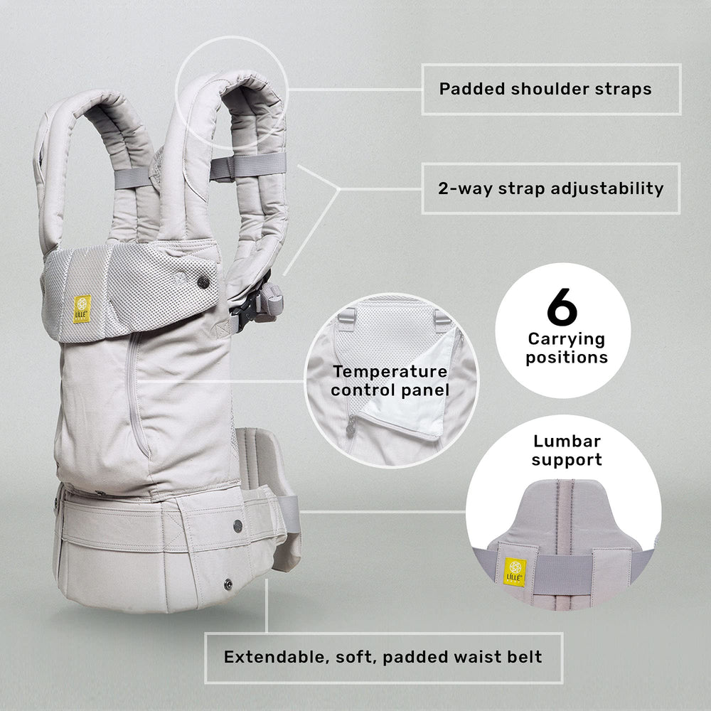 LÍLLÉbaby Complete All Seasons carrier in backpack carry mode for hands-free errands.