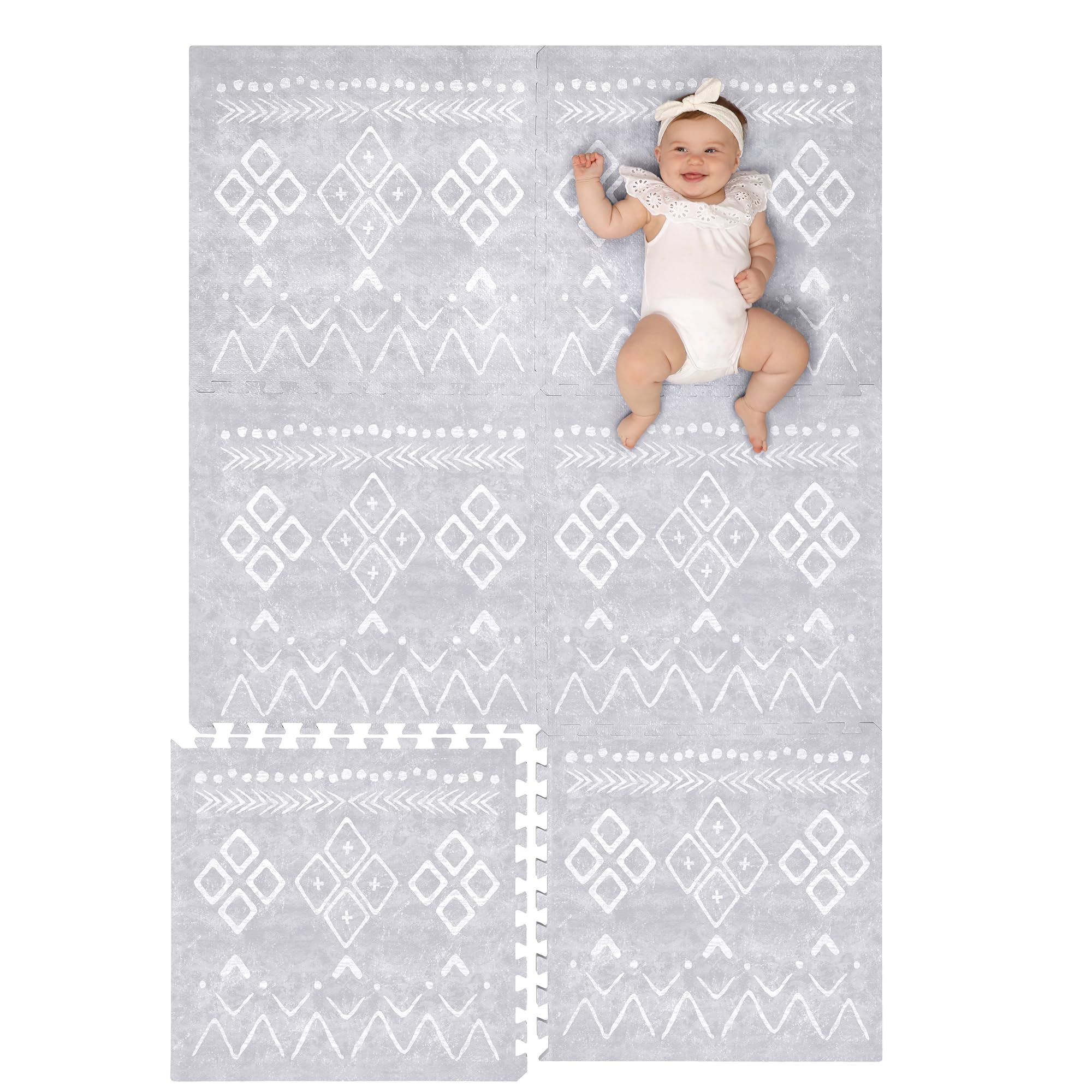 Lillefolk Baby Play Mat gray tiles arranged for a safe tummy time area.