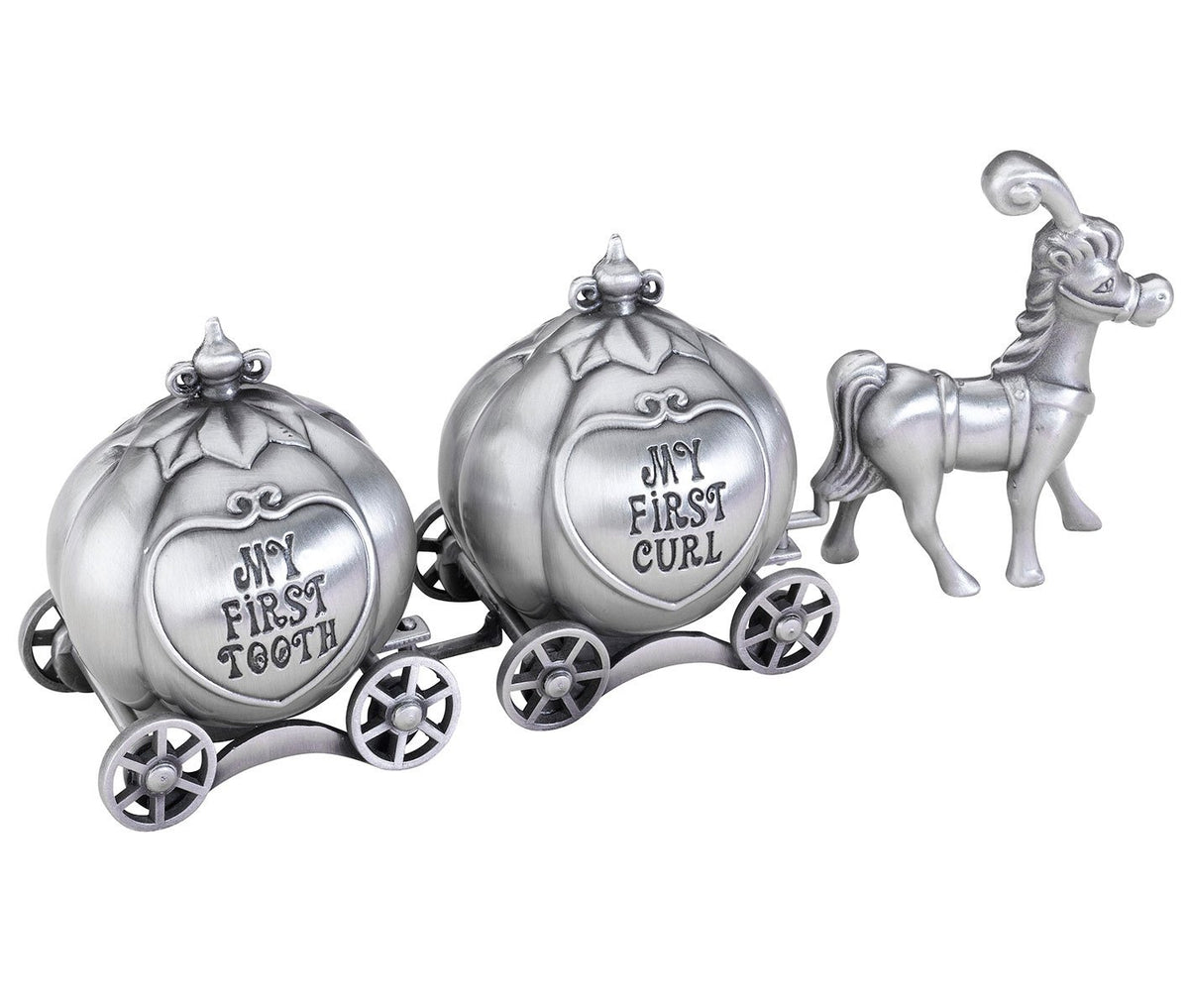 The Lillian Rose fairytale coach tooth and curl box with blue velvet interior protects keepsakes.