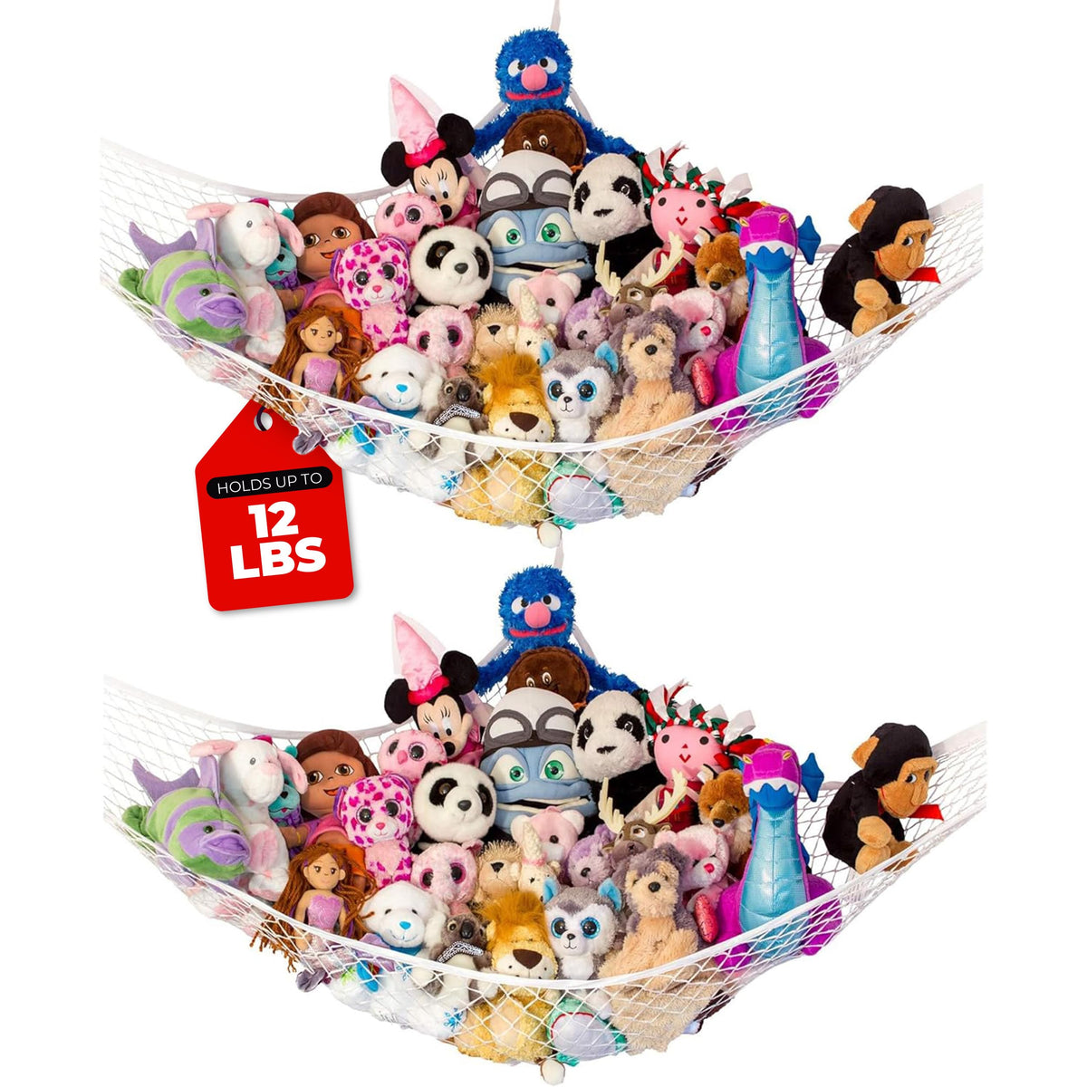 Lilly's Love stuffed animal hammock in corner hanging keeps plush toys organized.