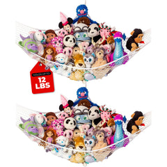 Lilly's Love stuffed animal hammock in corner hanging keeps plush toys organized.