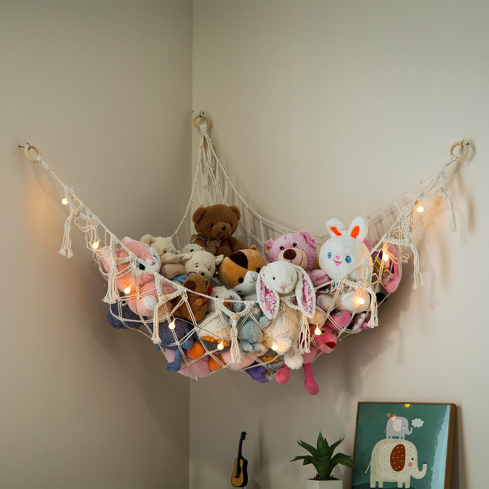Lilly's Love stuffed animal storage macrame hammock white in a two-pack