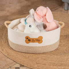 LILO DESIGN CO. toy basket with bone patch adds charm to living spaces.