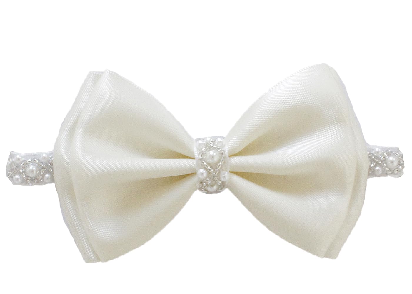 LilPinkGoose baptism headband with white satin bow for christening photos