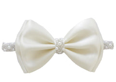 LilPinkGoose baptism headband with white satin bow for christening photos