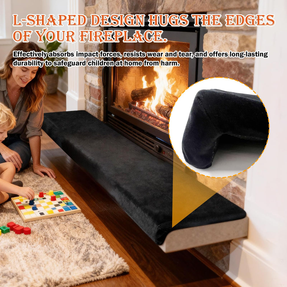 LILXIU fireplace mat with L-shaped design fits fireplace edges for full coverage.