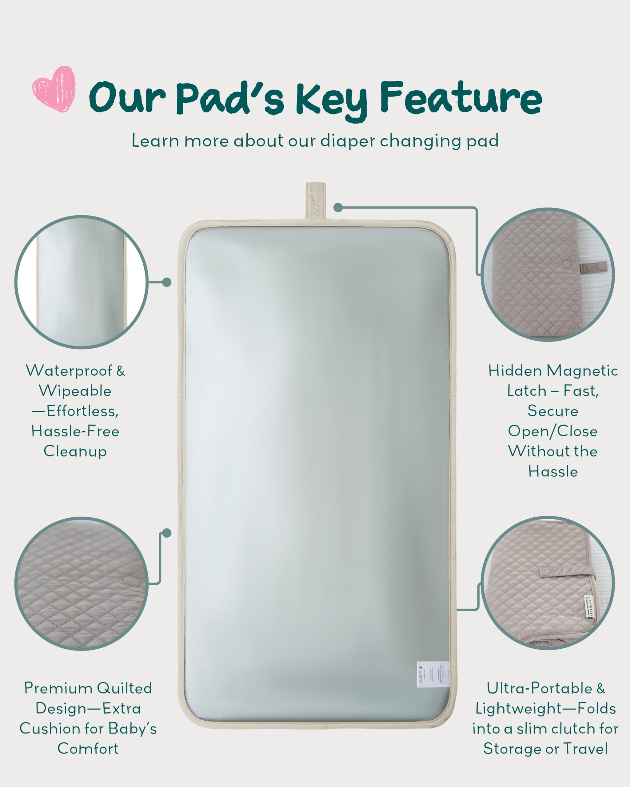 Lily Miles diaper bag-friendly pad fits in bags for travel.