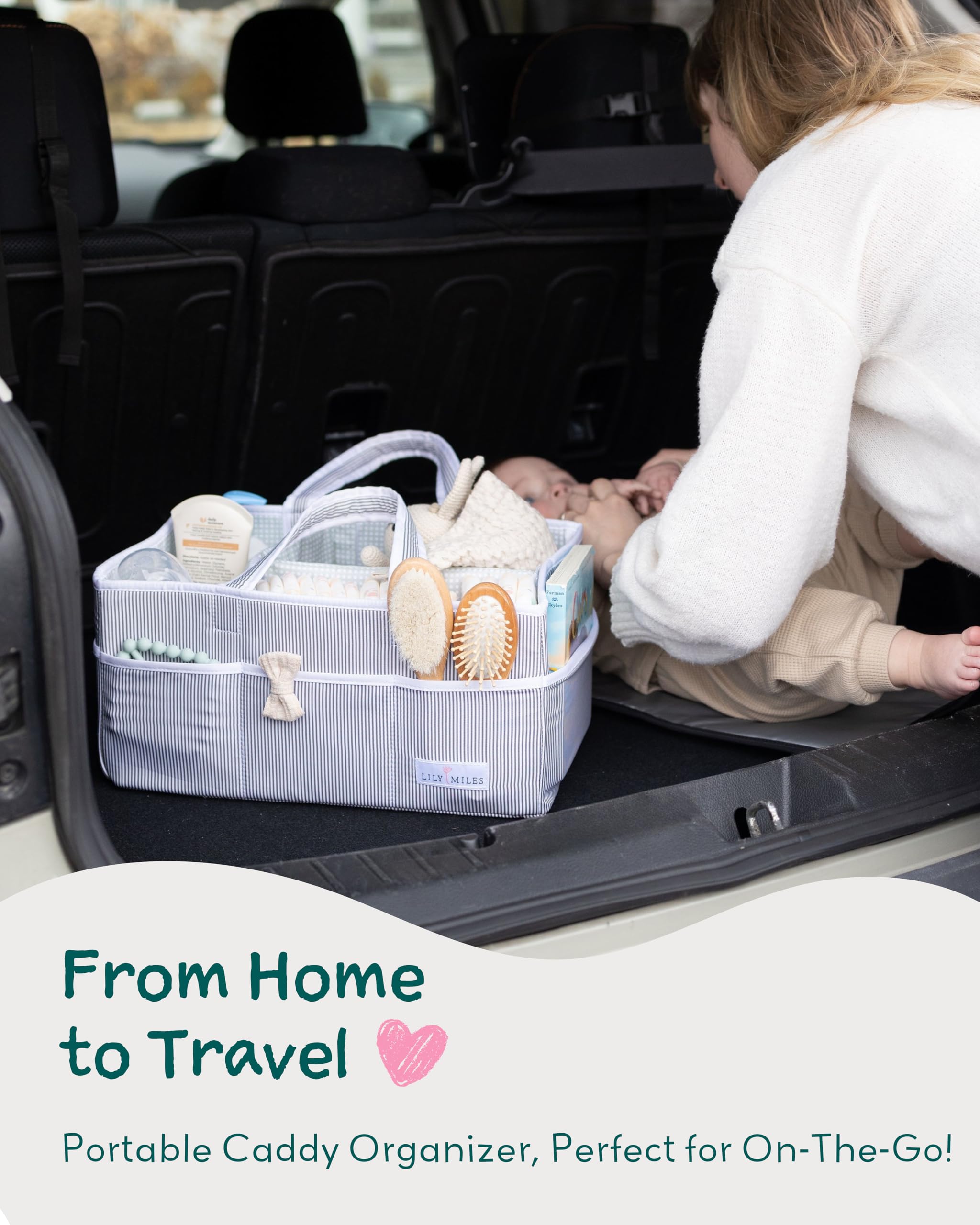 Lily Miles unisex gray caddy makes a thoughtful baby shower gift