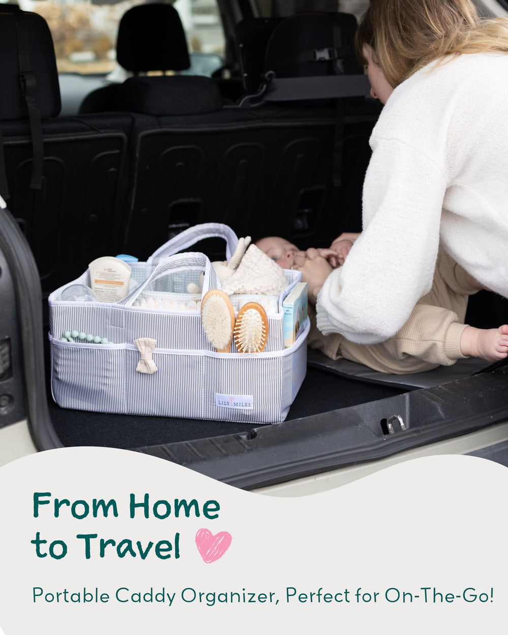 Lily Miles unisex gray caddy makes a thoughtful baby shower gift