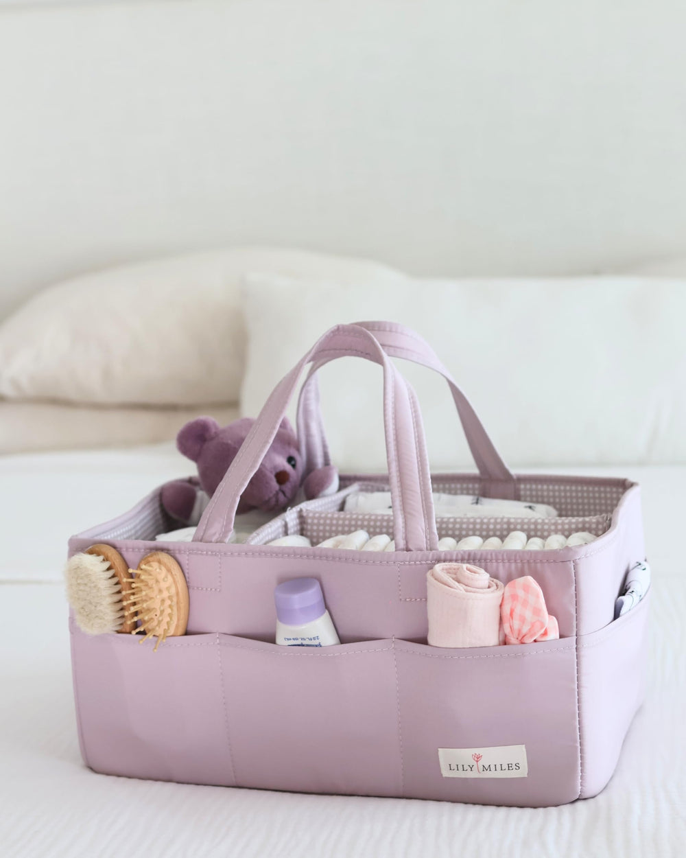 Lily Miles large Rosy Lilac diaper organizer designed for bigger supplies