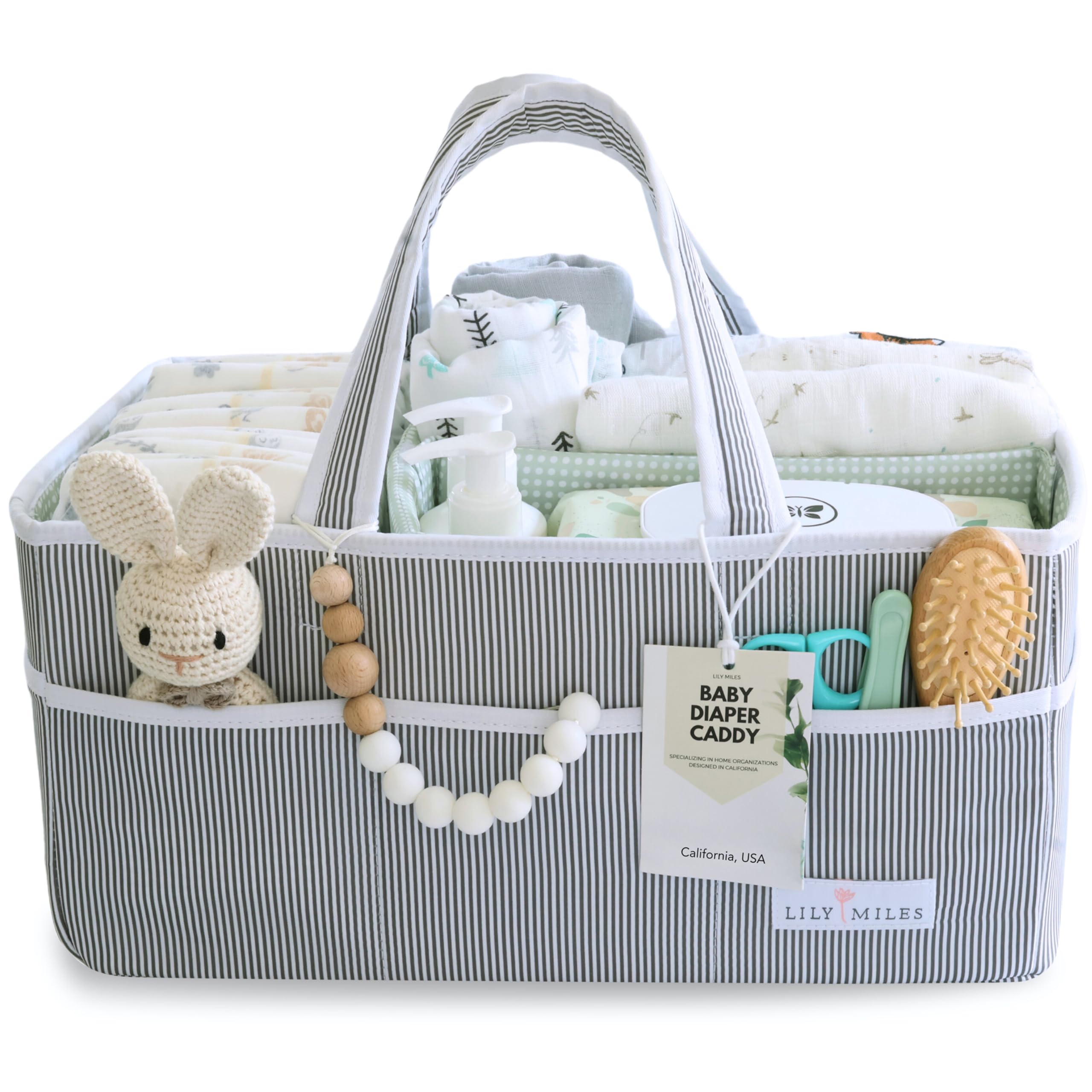 Lily Miles diaper caddy with water resistant fabric keeps nursery tidy and clean