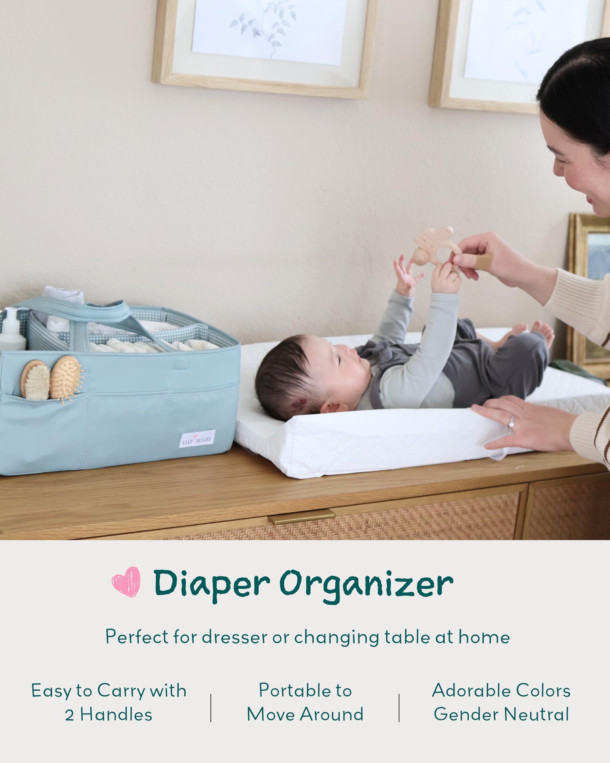 Lily Miles diaper caddy willow green removable dividers for flexible nursery storage