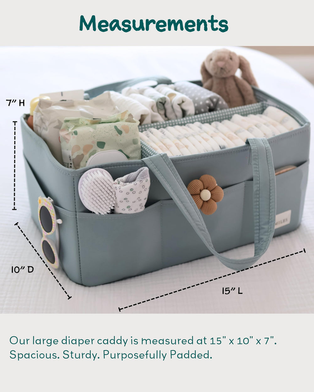 Lily Miles diaper caddy willow green sturdy handles for easy transport