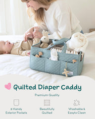 Lily Miles quilted nursery basket with outer pockets for organized essentials