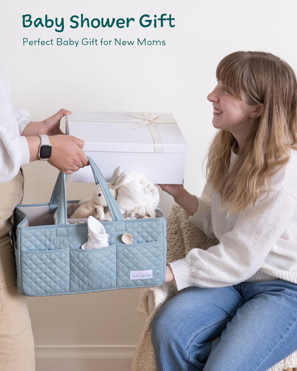 Lily Miles soft quilted fabric creates a cozy, stylish nursery organizer