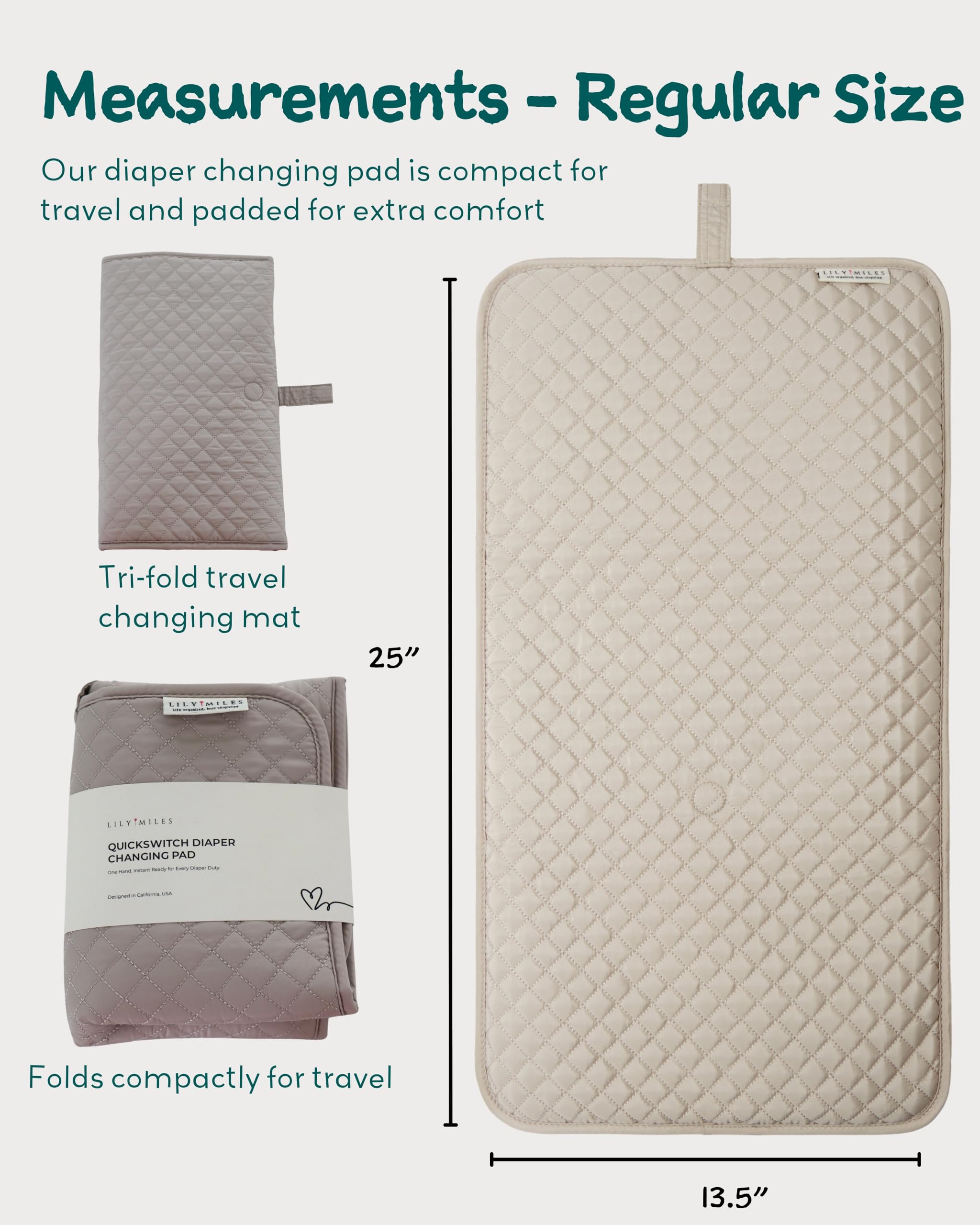 Lily Miles wipeable changing pad enables quick cleanup during outings.