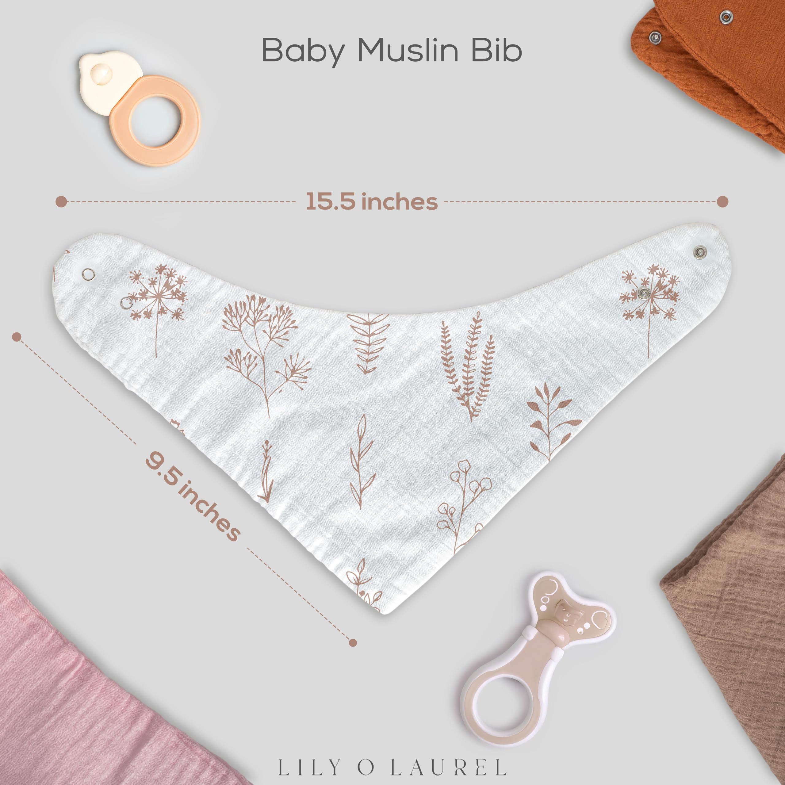 LILY O LAUREL bib with adjustable snaps demonstrates growing fit