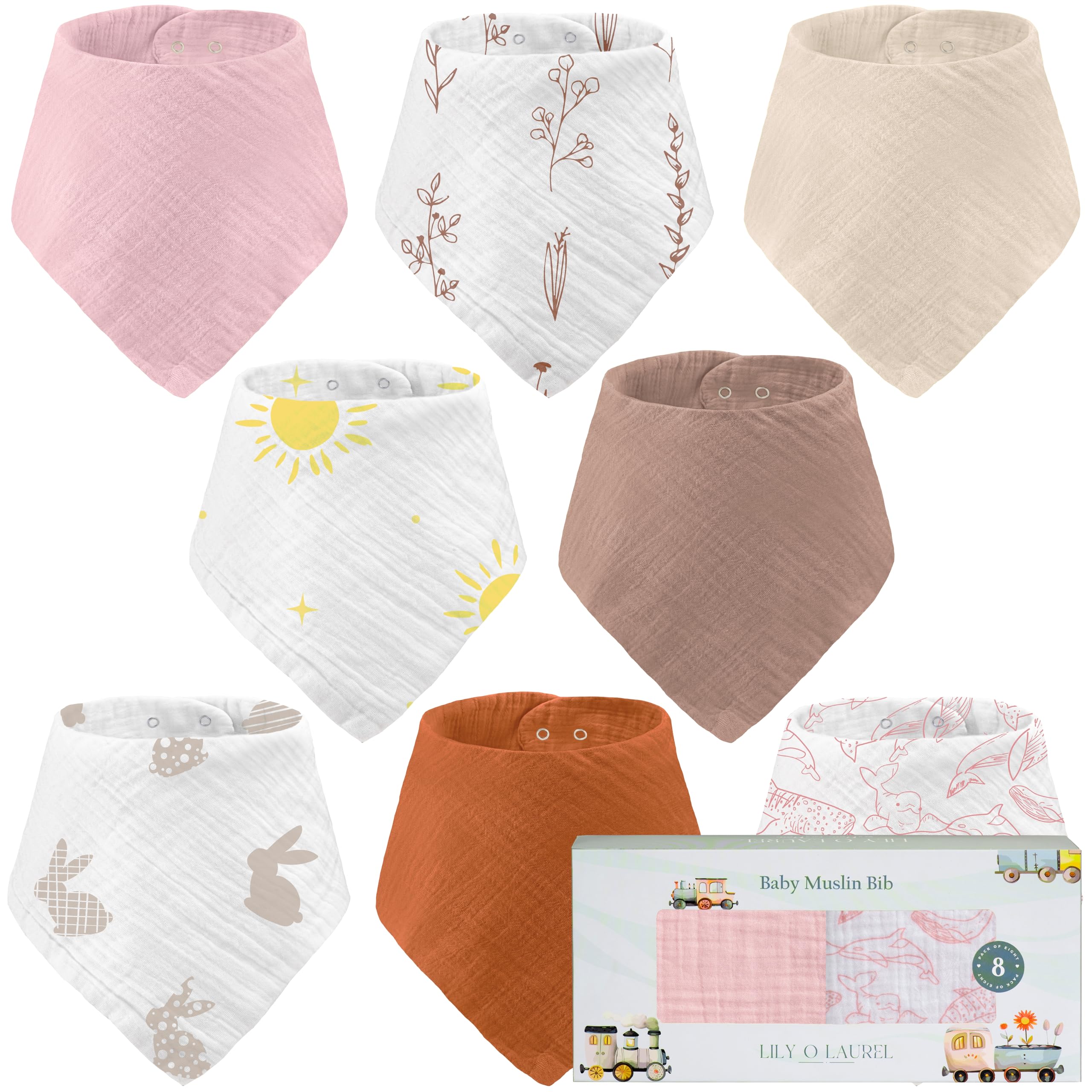 LILY O LAUREL muslin baby bandana bib with soft fabric for gentle skin comfort